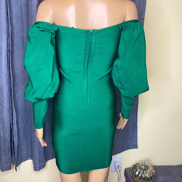 Green puff sleeve bandage dress - Picture 7 of 7